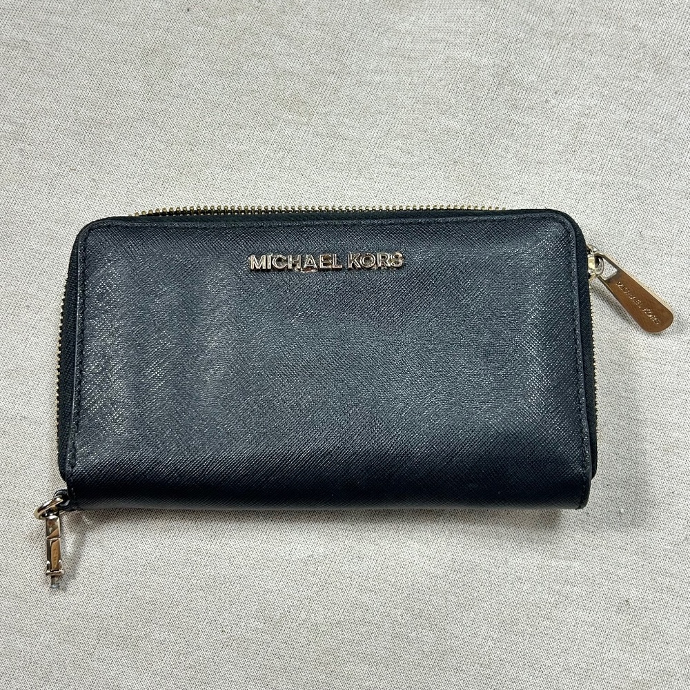 Michael Kors Black Saffiano Leather Zip-Around Wallet